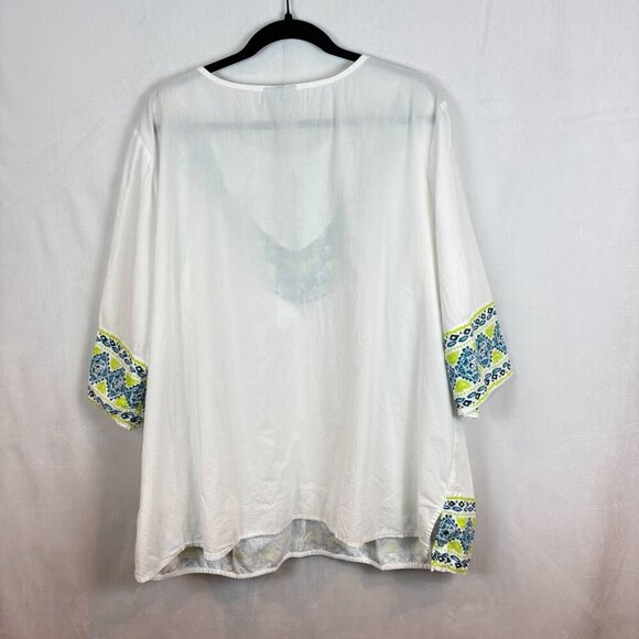 Catherine's Women's White Blue Embroidered Beaded‎ Boho Peasant Blouse Size 2X - Picture 7 of 11